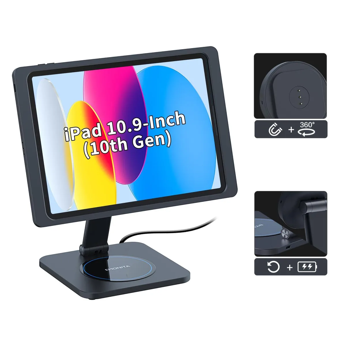 EMONITA EMONITA Foldable Magnetic Desktop Stand A8/EX150-C-Black iPad 10.9" 10th Gen/A16 Charging Case Black — product photo