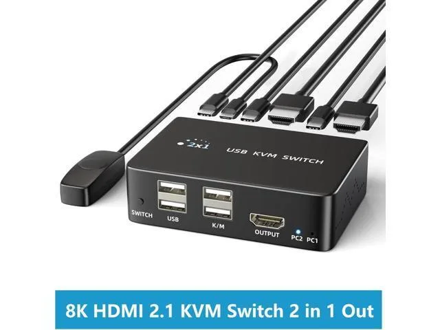 LORDWORLD LORDWORLD 8K@60Hz 4K@120Hz HDMI 2.1 USB KVM Switch 2 in 1 Out with Remote 4 USB 2.0 Ports Desktop Controller — product photo