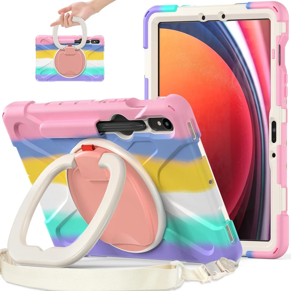 ALSEYE ALSEYE SM-X700/X706 2 in 1 accessory 360 rotation 180 folding shoulder strap pen holder pink — product photo