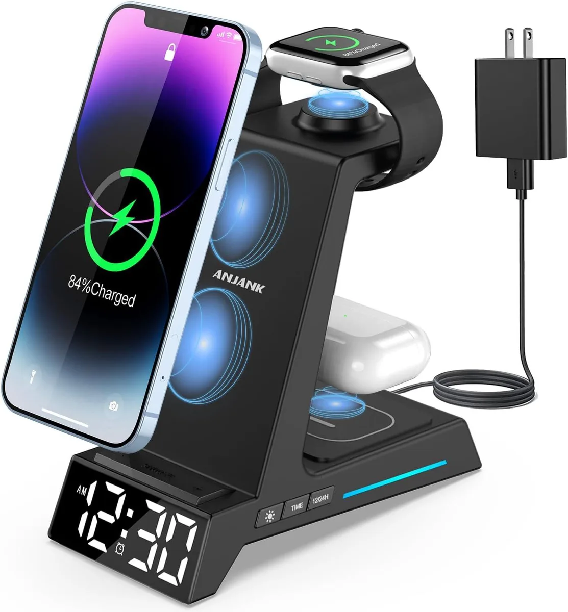 RUOCLRIS RUOCLRIS 4-in-1 Wireless Charger with Alarm Clock — product photo
