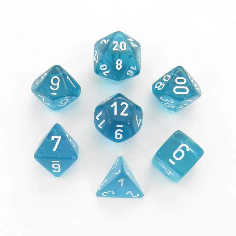 Chessex Chessex 7-Set Translucent Polyhedral Teal &amp; White Dice 16mm — product photo