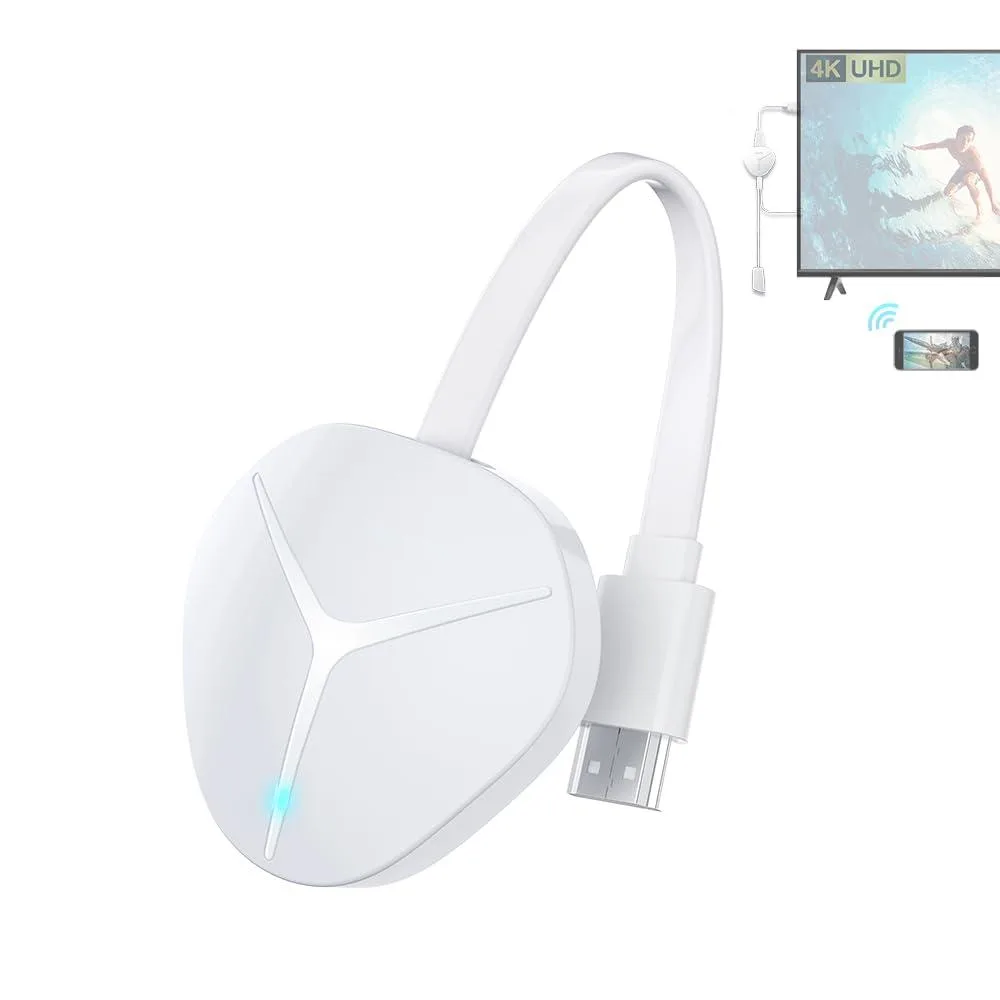Small white wireless HDMI dongle with HDMI connector