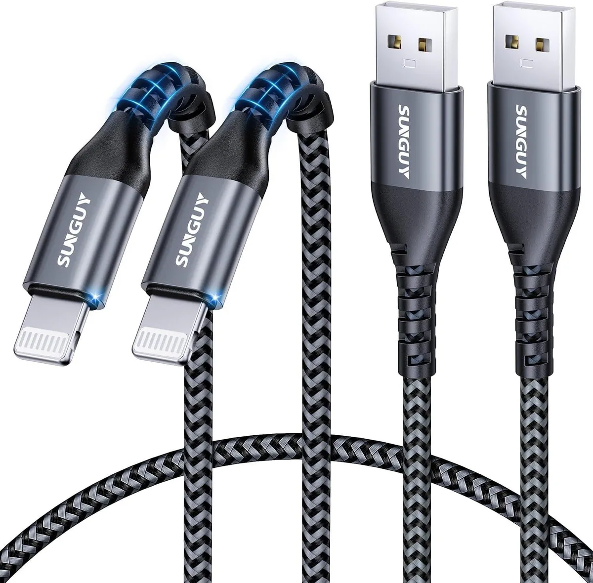 Kootion Kootion USB-A to Lightning Cable 2FT 2Pack MFi Certified 2.4A 480Mbps Nylon Braided charger — product photo