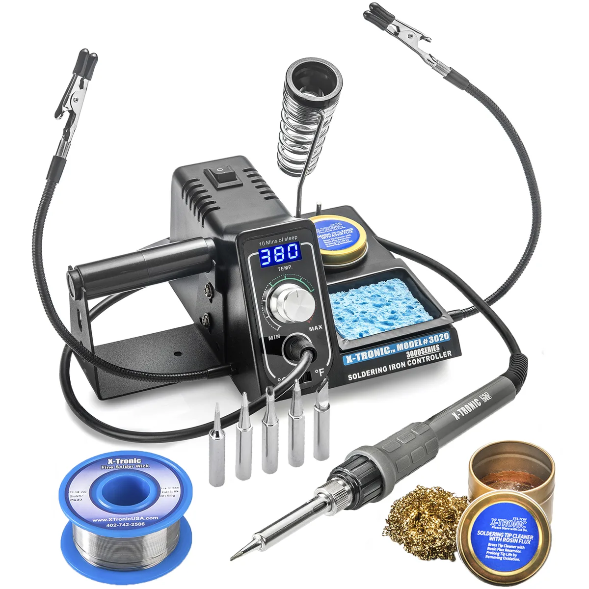 X-Tronic (X-Tronic International, Inc.) X-Tronic 3020 75 W Soldering Station with 2 Helping Hands, 5 Tips, Sleep Timer — product photo
