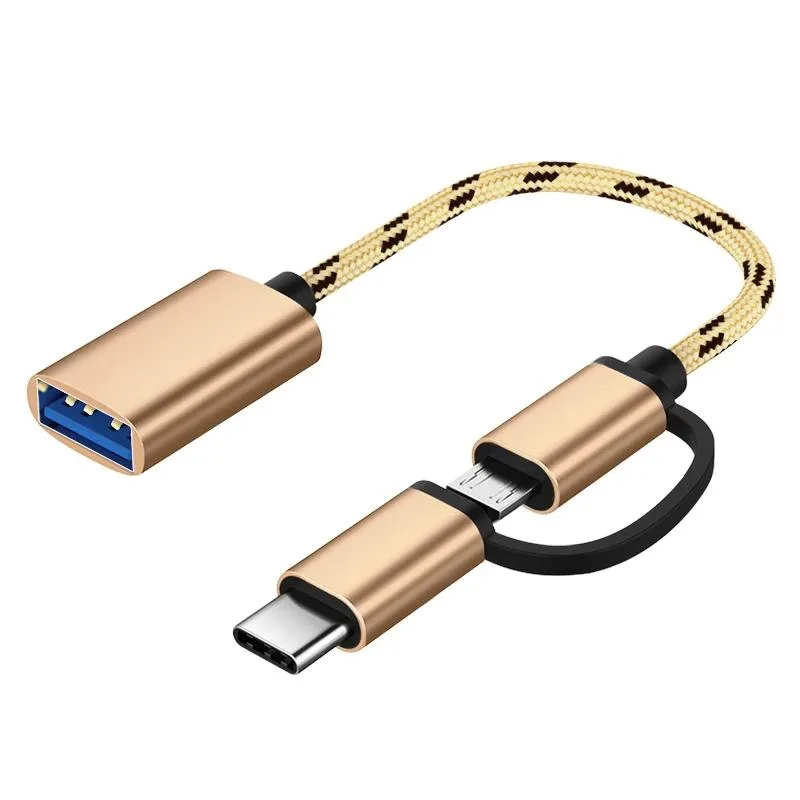 Hetai Tech Hetai Tech 2-in-1 OTG Adapter Cable USB 2.0 Micro USB Type-C 18cm — product photo