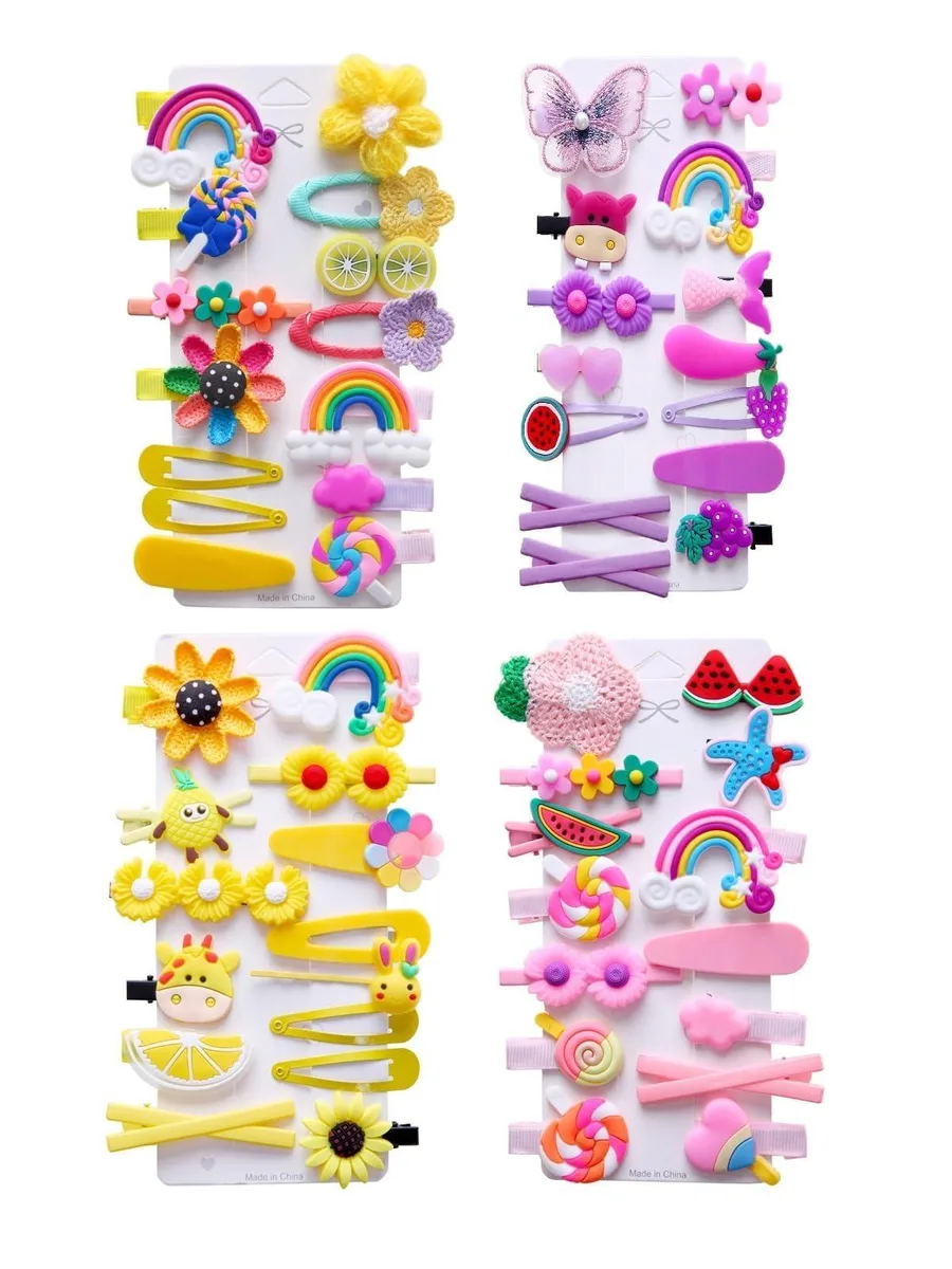 Colorful 56-piece hair clip set with butterfly, flower and fruit designs