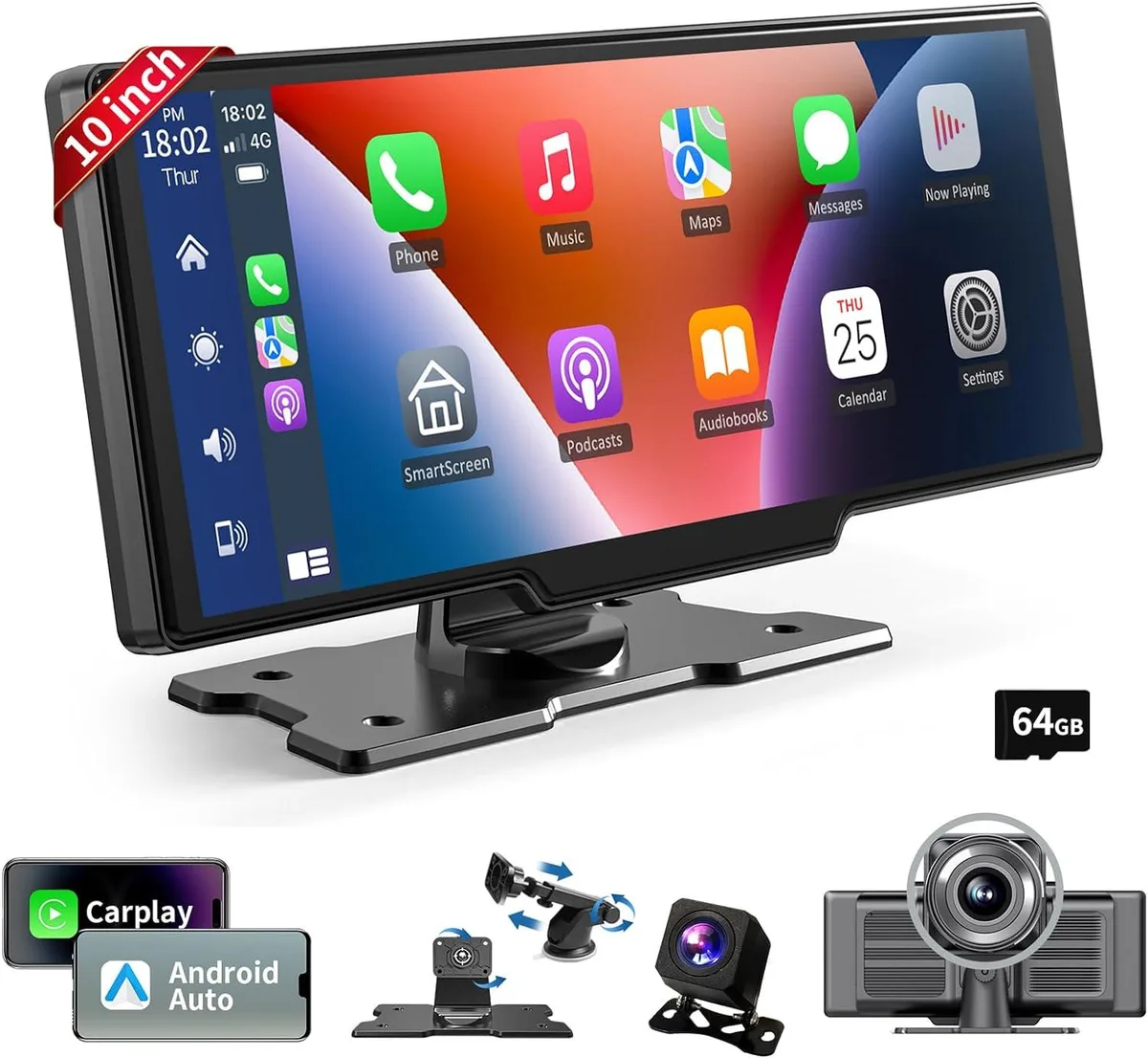WUQ WUQ 10.26" Wireless CarPlay Android Auto Screen 2.5K Dash Cam Backup Camera GPS — product photo