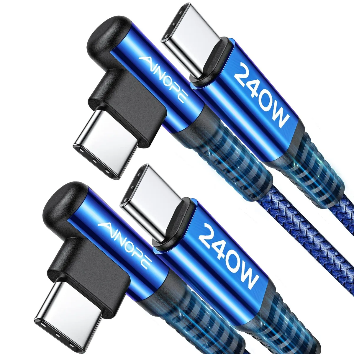  AINOPE Samsung Gala 240W USB C to USB C Cable 6.6ft 2Pack Right Angle Blue — product photo