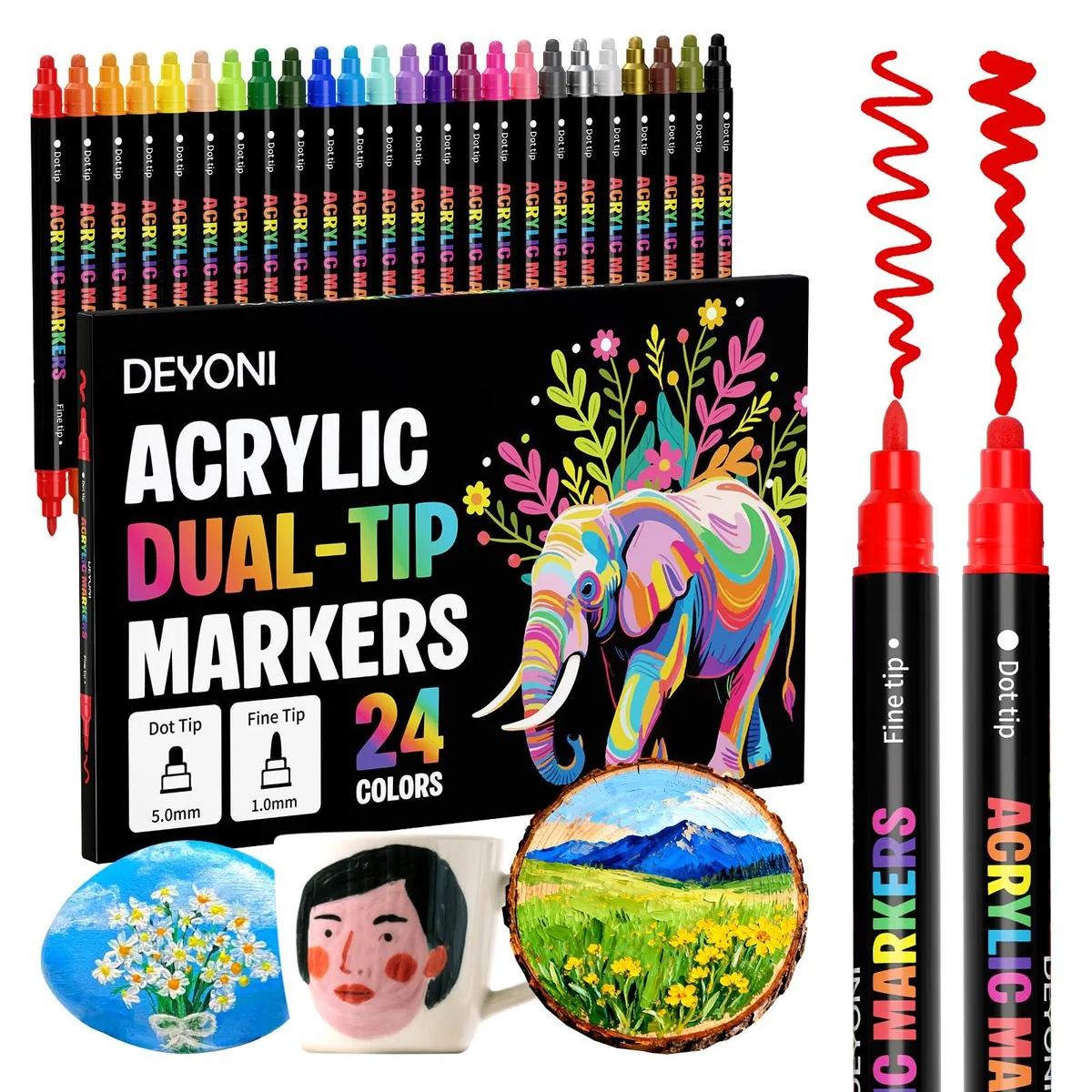 24PCS-DB 24 dual-tip acrylic paint markers illustration — product photo