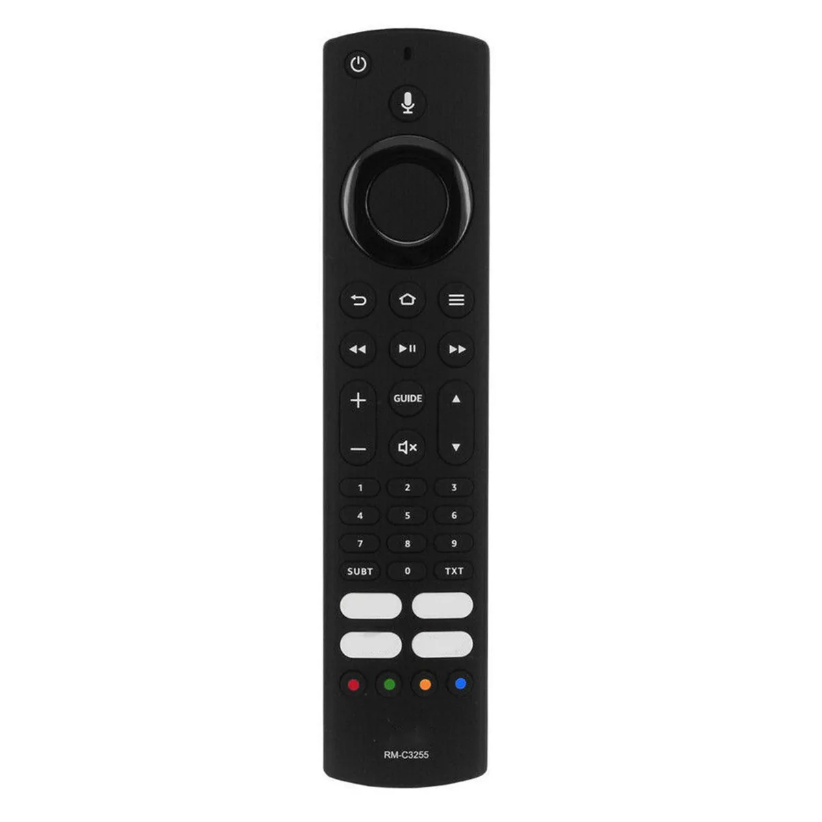 Black plastic remote control with buttons, 17.3 by 4 by 2 centimetres