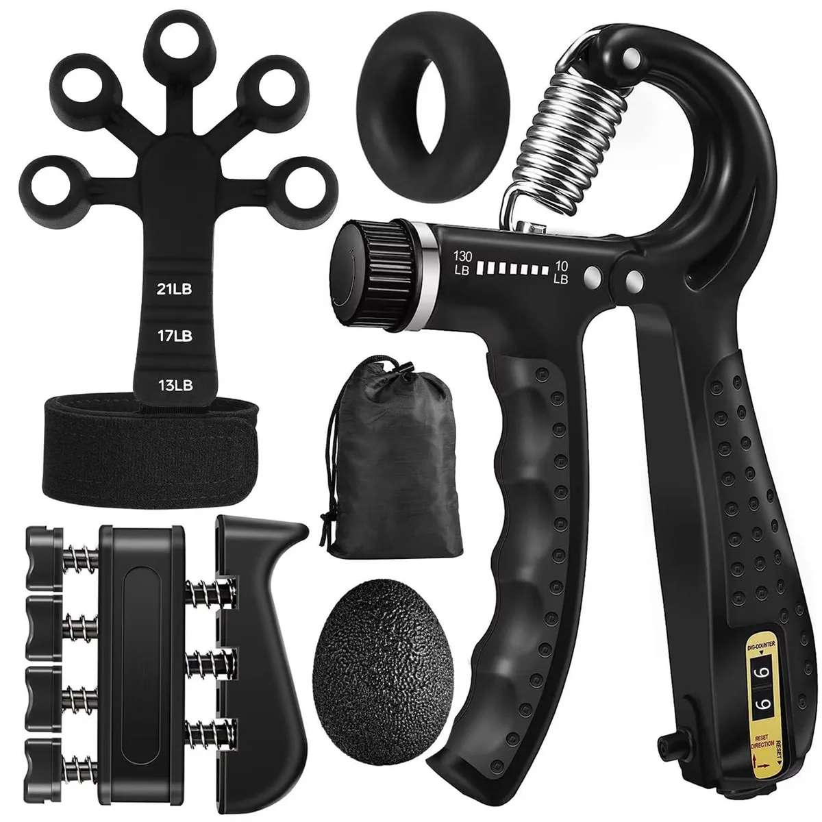  PLSYAO Grip Strength Trainer Kit 5 Pack 10-130 lbs Black 49201600 — product photo
