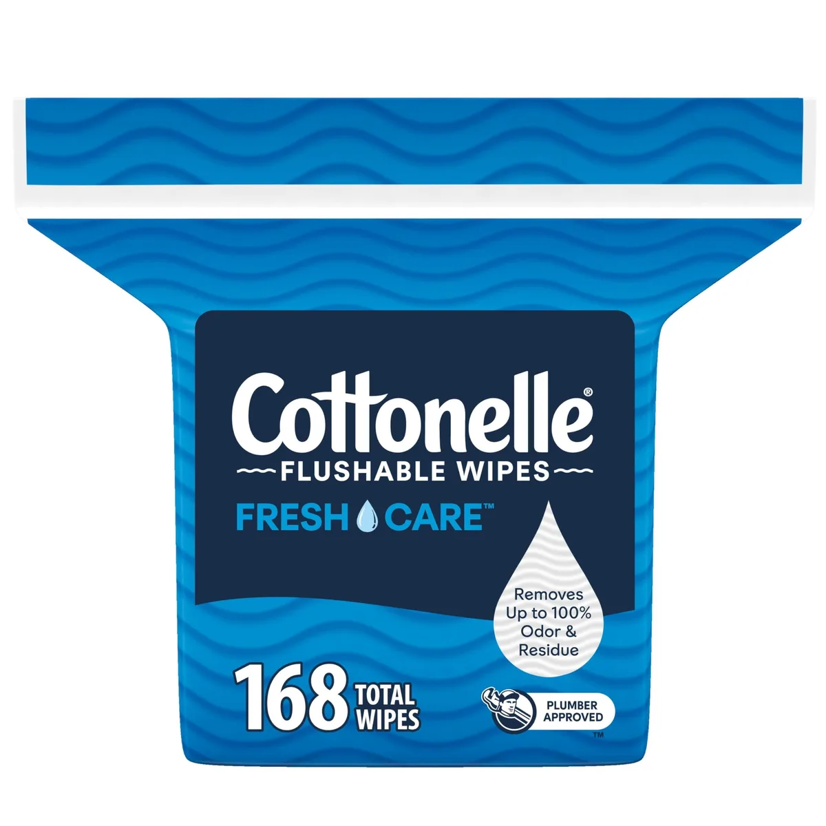 Rectangular refill pack containing 168 flushable wet wipes