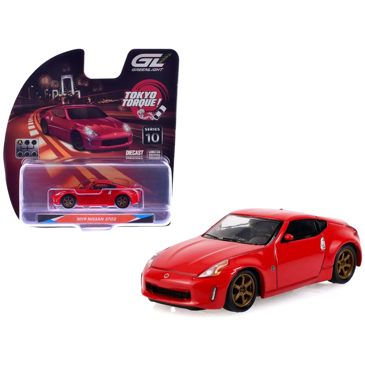 GREENLIGHT GREENLIGHT 2019 Nissan 370Z Coupe Red Tokyo Torque Series 10 1/64 Diecast Hobby Collectible — product photo