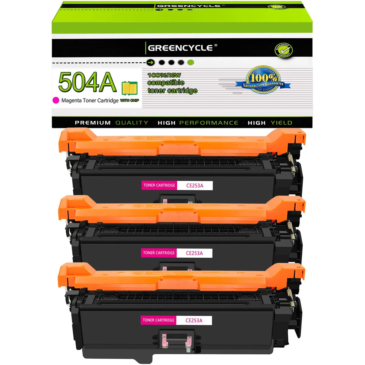 GREENCYCLE GREENCYCLE 504A CE253A Magenta Toner Cartridge 3 Pack — product photo
