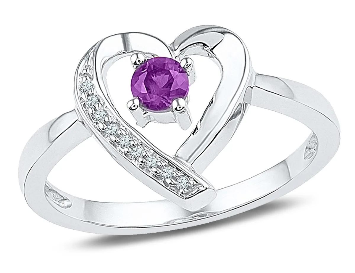 Gem &amp; Harmony Gem &amp; Harmony Sterling Silver Lab Created Amethyst Heart Promise Ring 0.2 ct Amethyst 0.03 ct Diamond — product photo