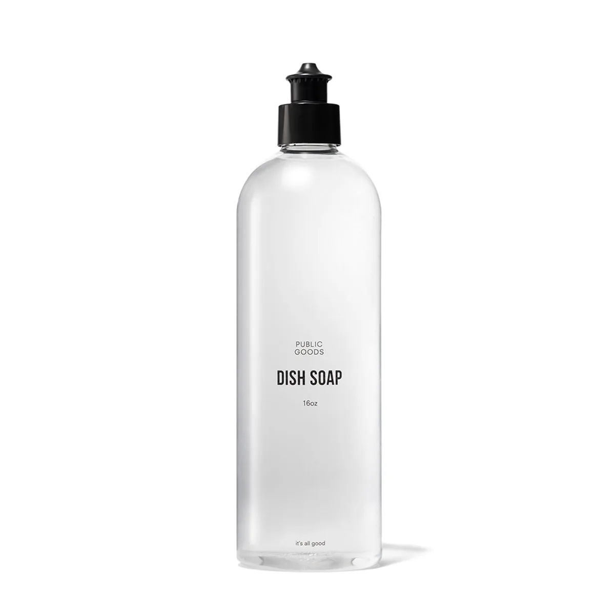 Clear 16 fl oz liquid soap bottle with mandarin basil scent