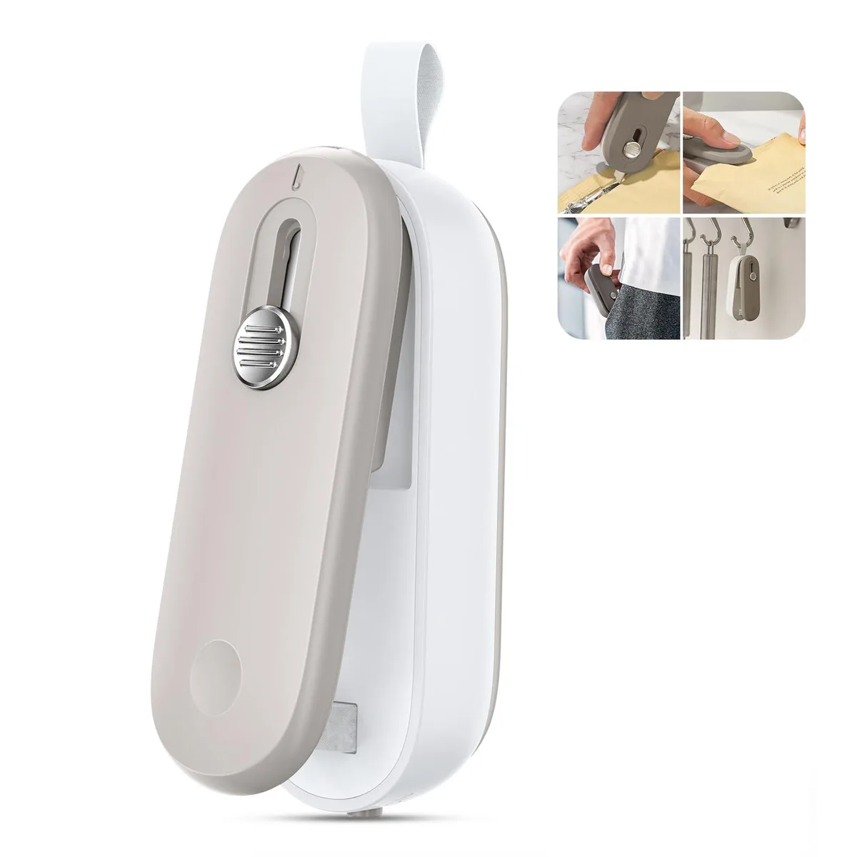  2 in 1 Mini Bag Sealer Heat Seal and Cutter With Lanyard White — product photo