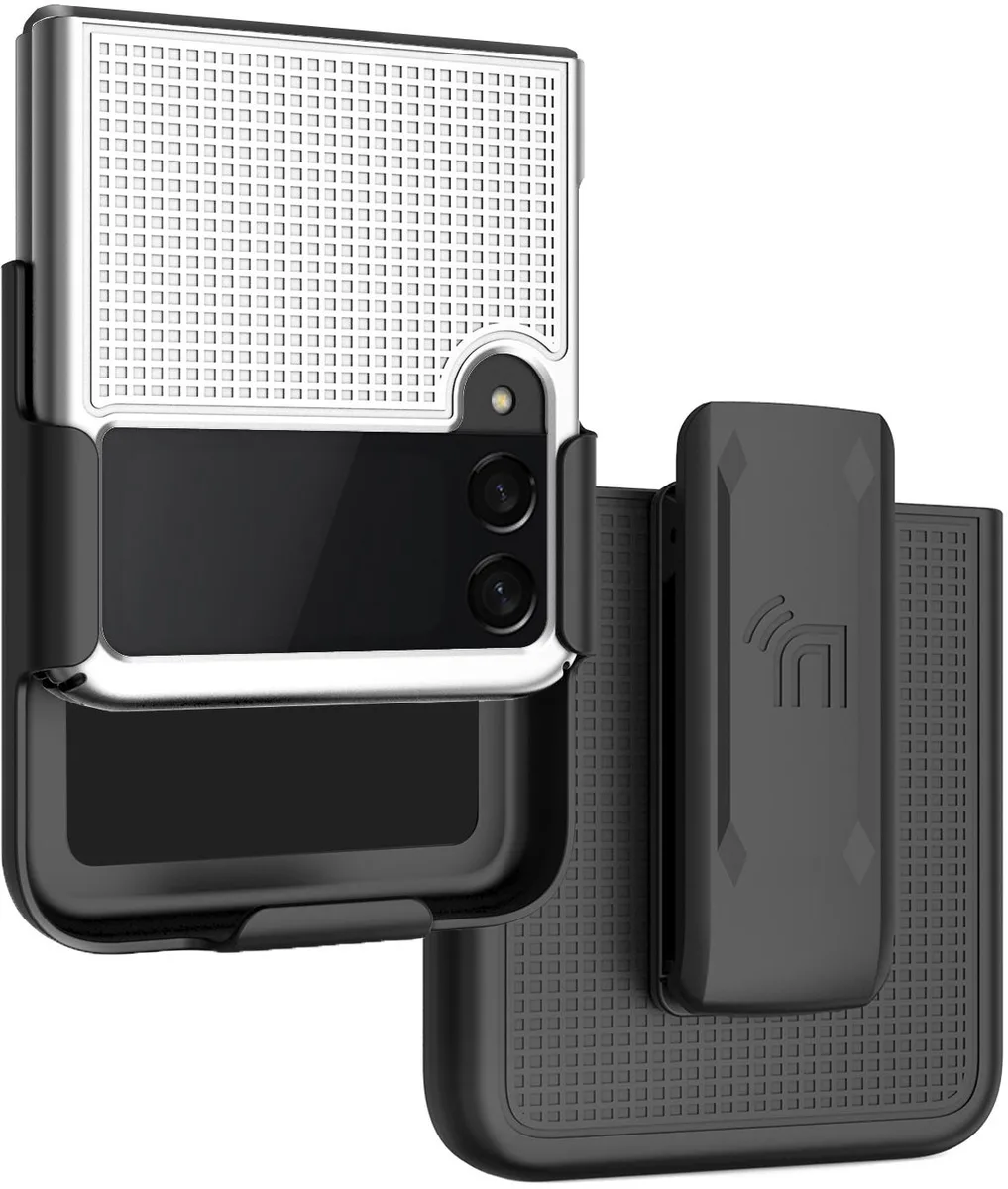 Nakedcellphone Nakedcellphone Grid Case + Belt Clip Holster Combo Pearl White for Samsung Galaxy Z Flip 3 5G — product photo