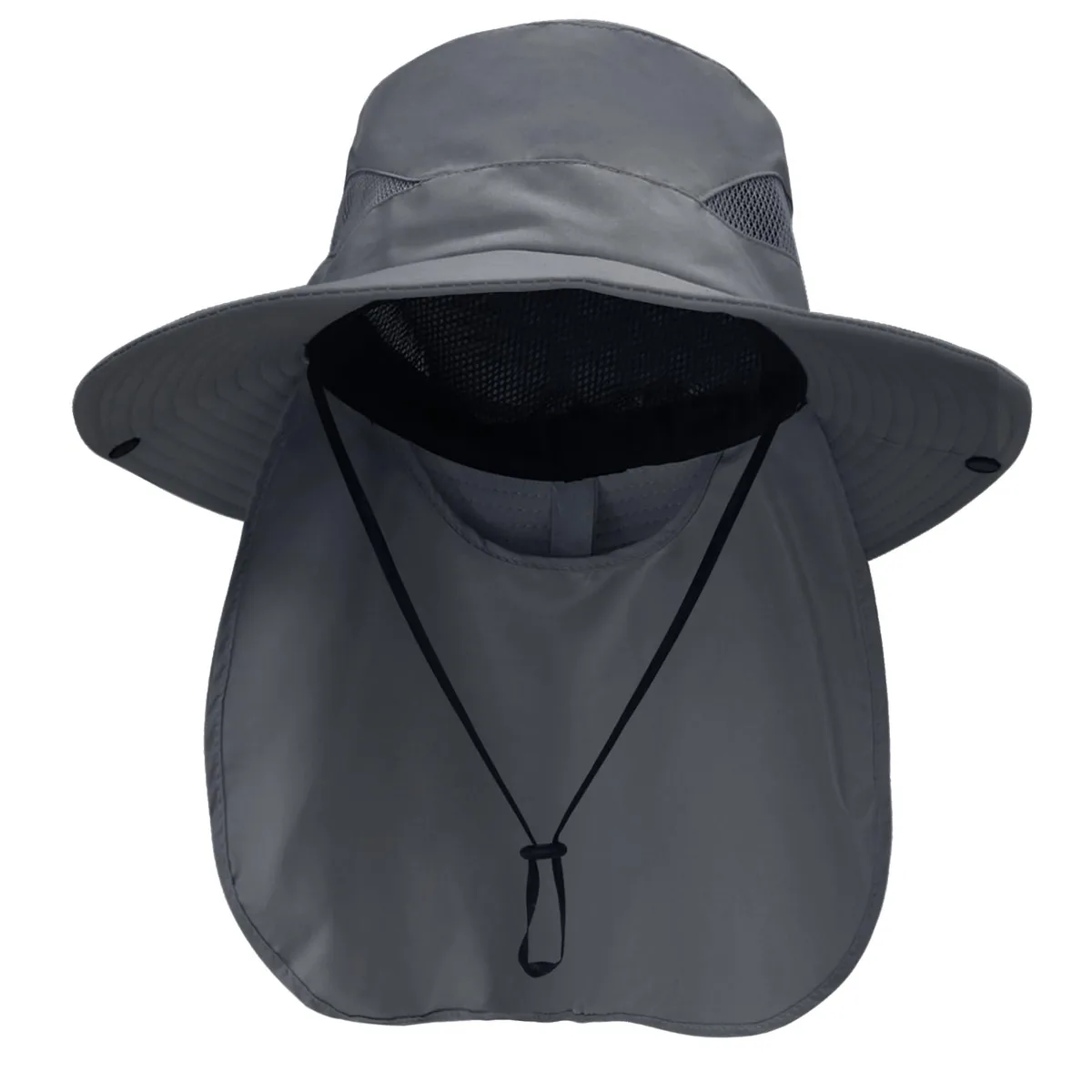  NPQQUAN Wide Brim Bucket Hat with Neck Flap UPF 50+ Dark Gray — product photo