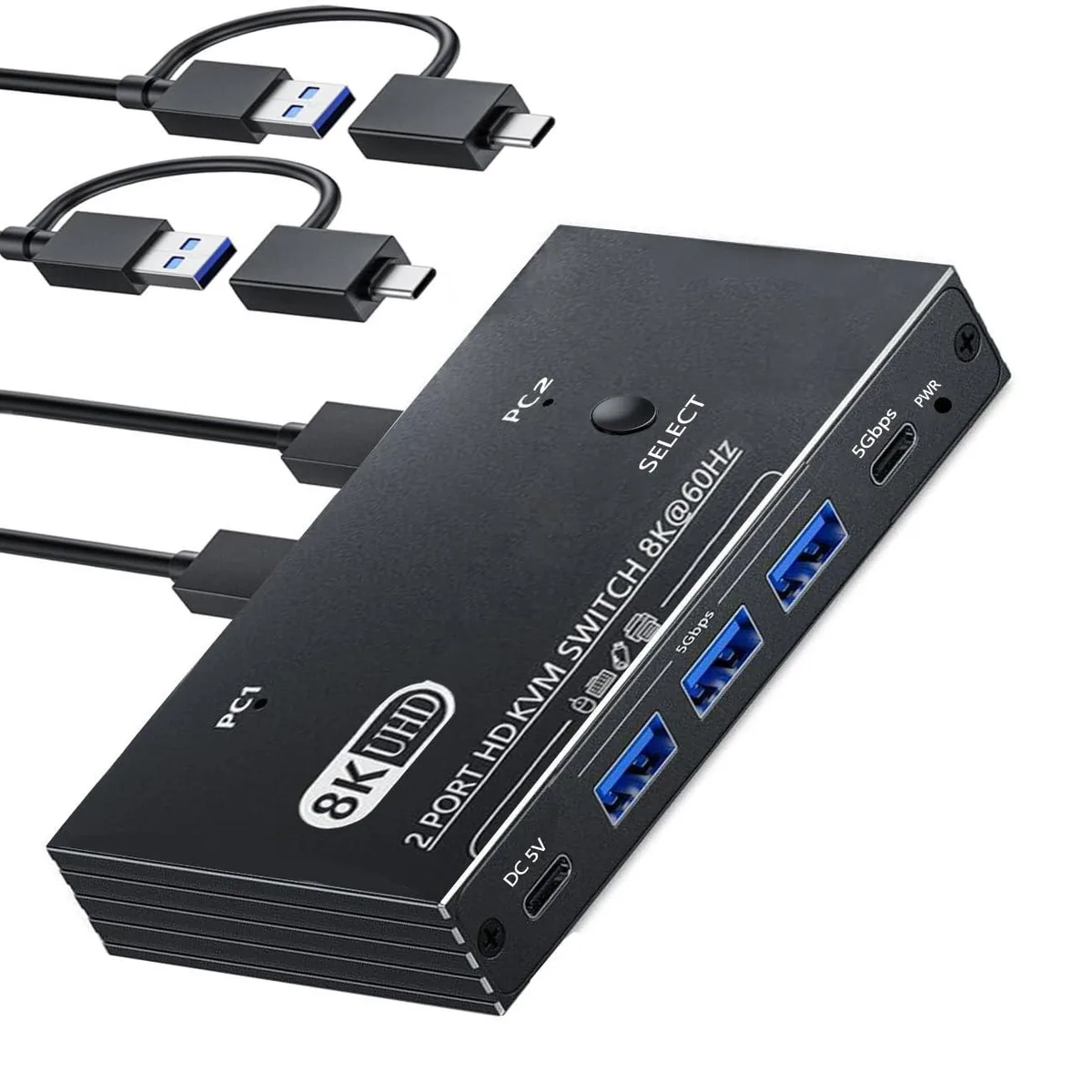  TRENDnet 8K-Switch-1 KVM Switch 8K@60Hz 2 Computers 1 Monitor 4 USB 3.0 1 USB-C — product photo