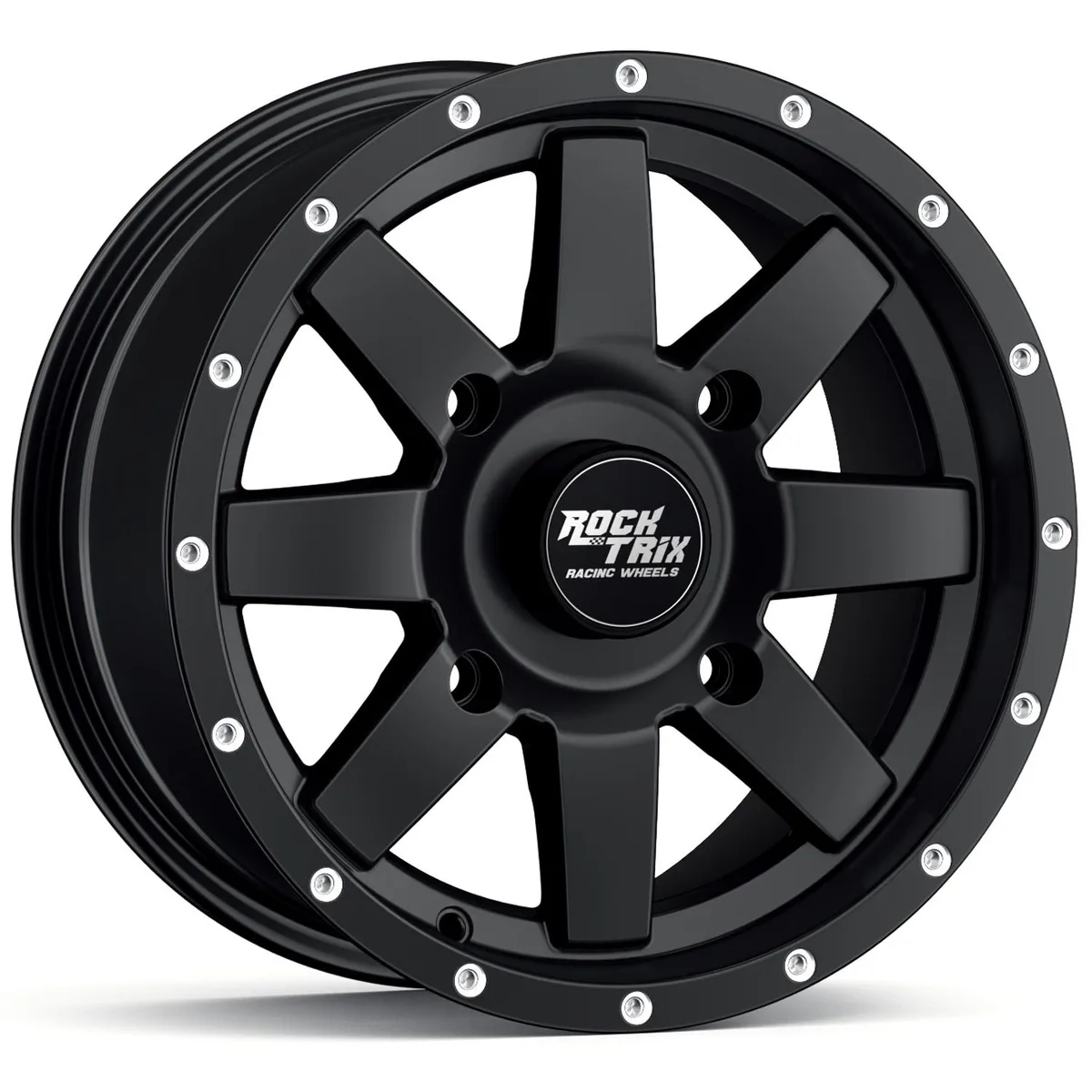 RockTrix RockTrix RT106 14in ATV Wheel 14x7 Matte Black 4x156 4+3 offset 131mm bore 800 lbs — product photo