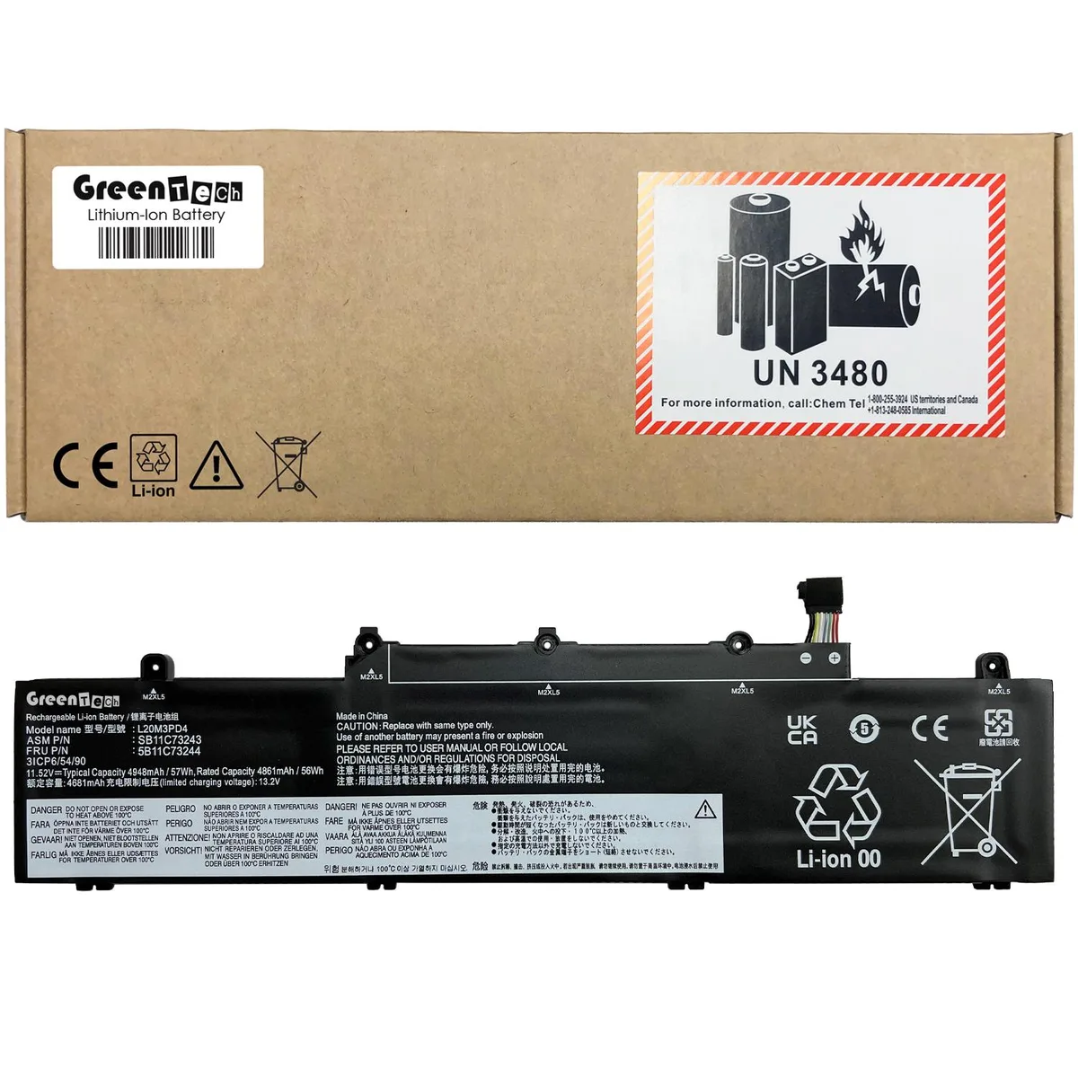 GreenTechLLC GreenTechLLC L20M3PD4 SB11C73243 laptop battery 11.1V 45Wh 3-cell — product photo