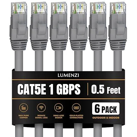 Lumenzi Lumenzi Cat 5e Ethernet Cable 0.5 FT Grey 6 Pack — product photo