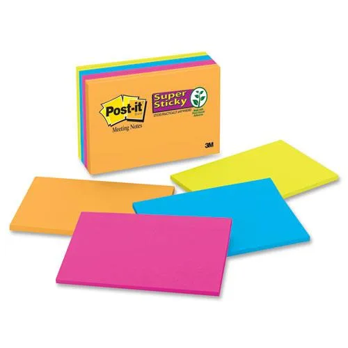 Eight pads of multicoloured 6 by 4 inch sticky notes in a pack