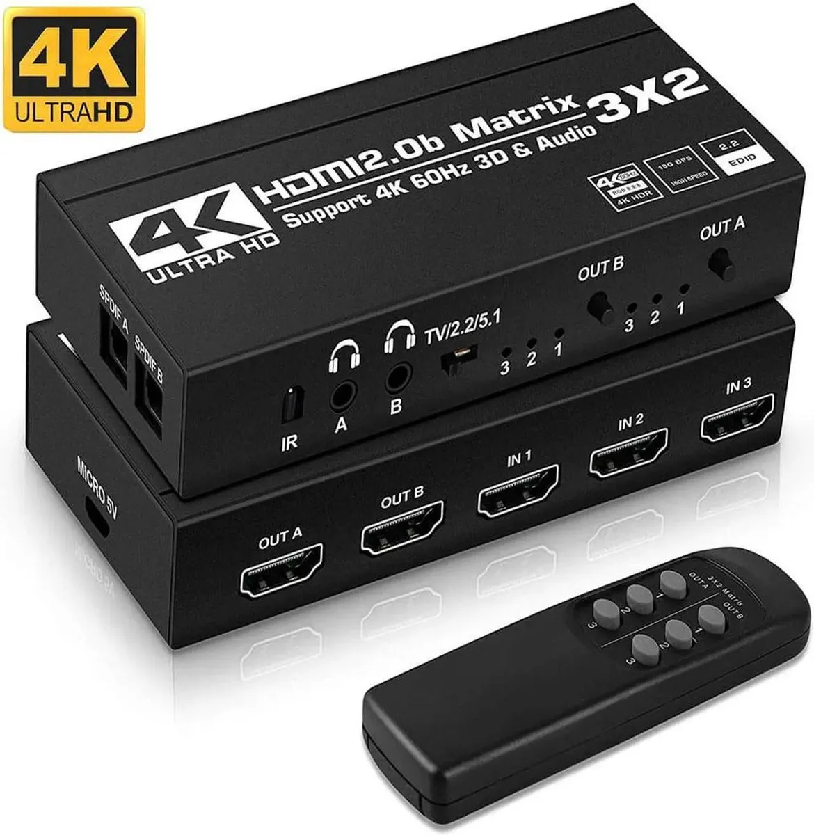 Vszerda Vszerda HDMI Matrix 3x2 4K@60Hz HDR10 Audio Extract — product photo