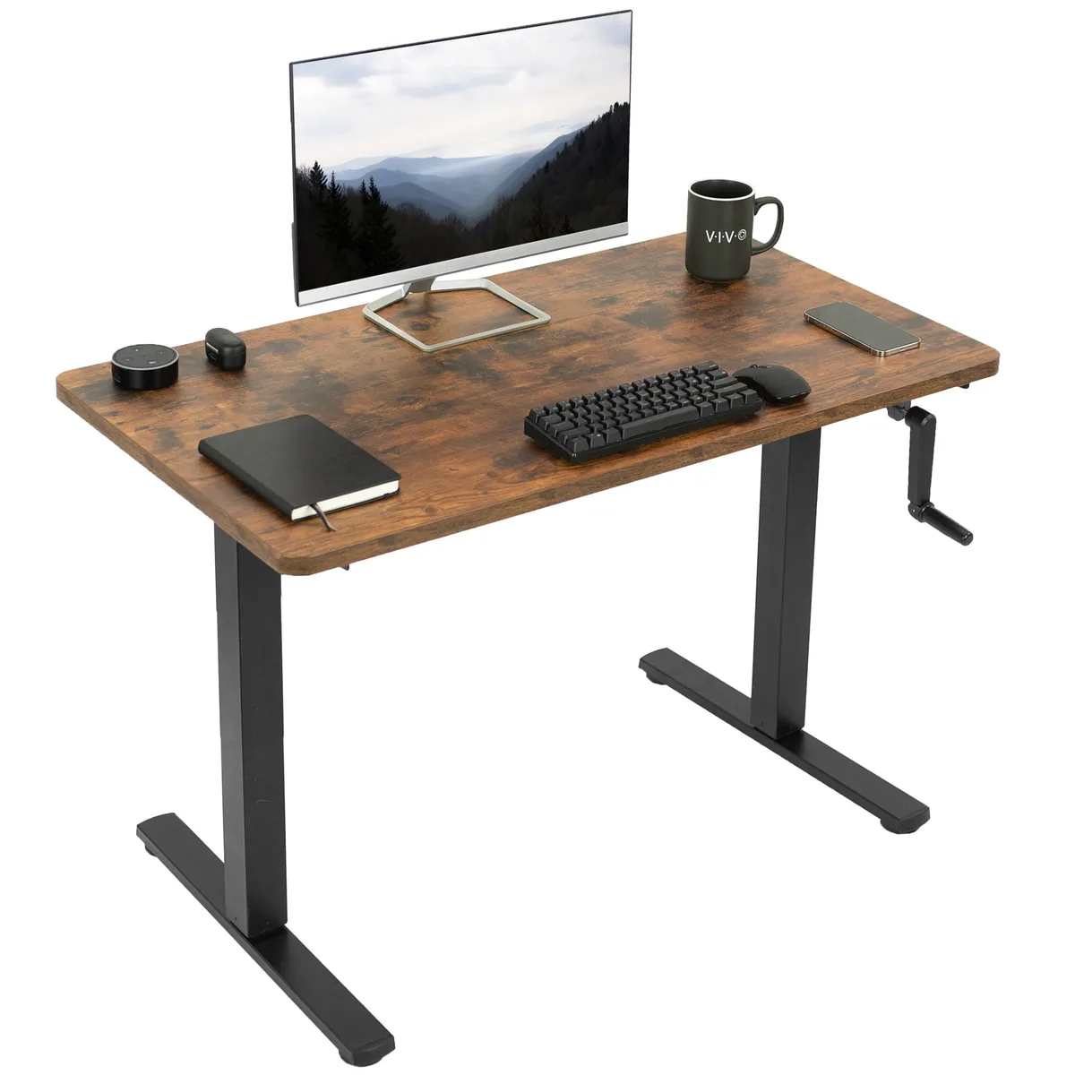 VIVO VIVO Manual 43 x 24 Stand Up Desk, Vintage Brown Top, Black Frame — product photo