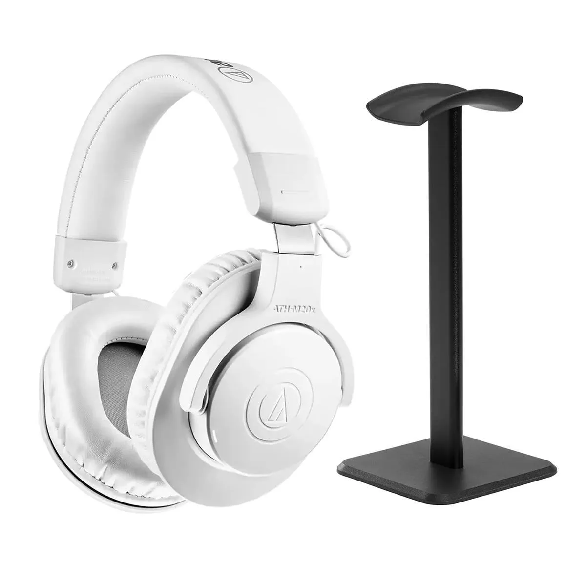 Audio-Technica Audio-Technica ATH-M20x closed-back over-ear monitor headphones white with desktop stand — product photo