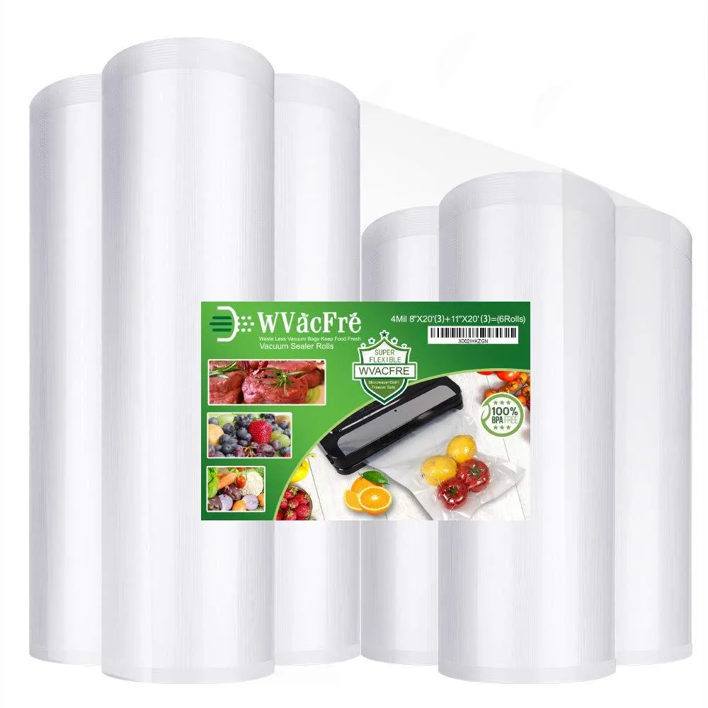  WVacFre Vacuum Sealer Rolls 6 Pack 8"&amp;11"x20' BPA Free — product photo