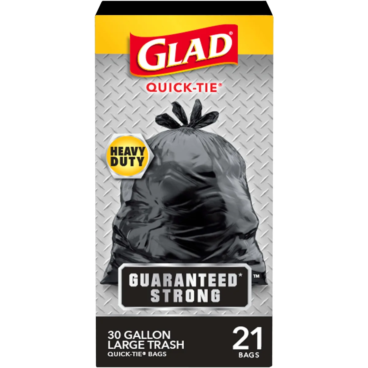 Box containing 21 black 30-gallon drawstring trash bags