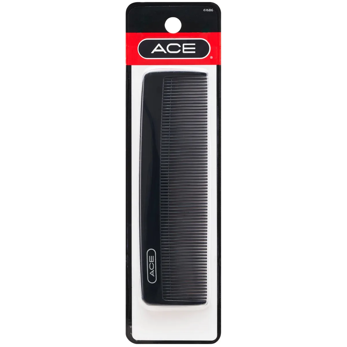 Black plastic pocket comb, 5 inches long, fine teeth, slim rectangular shape