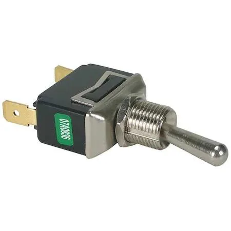Rectangular toggle switch with bat actuator and quick-connect terminals