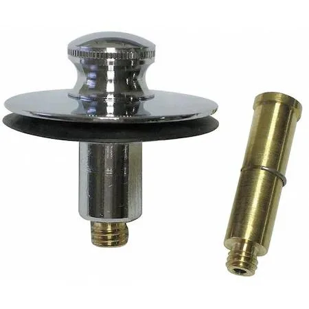 Chrome-finish brass tub drain stopper with push-pull knob