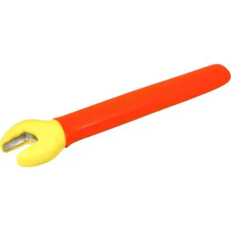 Orange insulated open-end wrench with yellow safety layer, 11/16 inch hex size