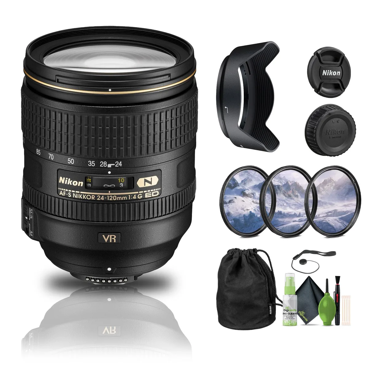 Nikon Inc Nikon AF-S NIKKOR 24-120mm f/4G ED VR Lens (2193) Bundle with Filter Kit and Cap Keeper — product photo
