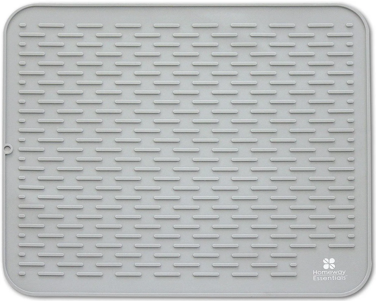 Extra large grey silicone drying mat 21 by 18 inches with raised ridges