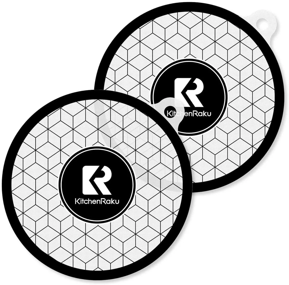 Two round 7.9" silicone mats with magnetic backing and hanging holes