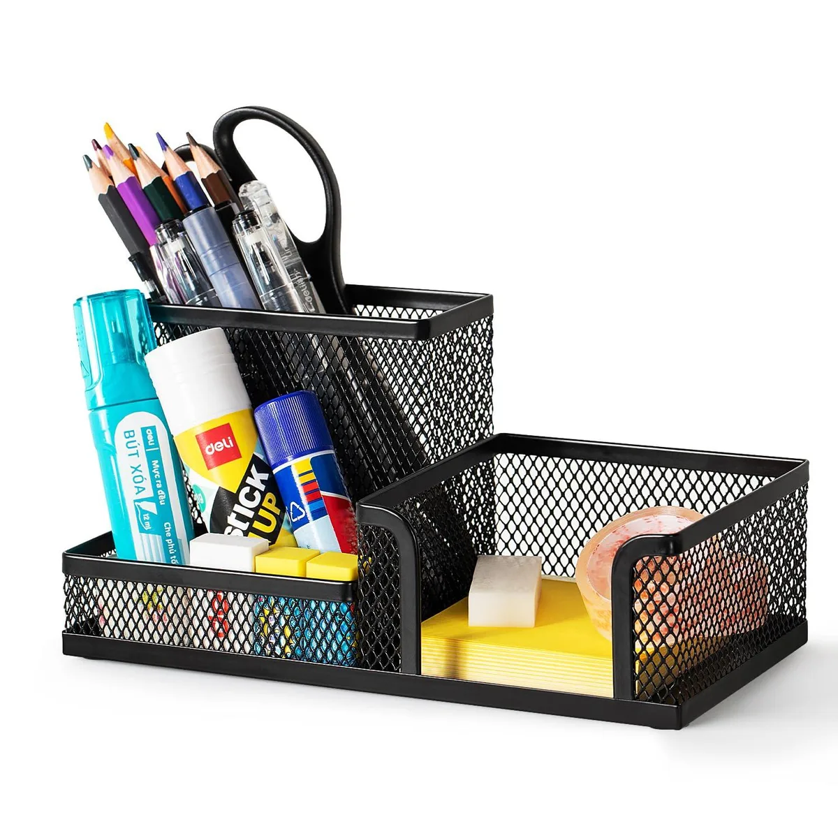  deli Mesh Desk Organizer 3 Compartments Black 12 pack 7.87 x 3.94 x 3.86 in — product photo