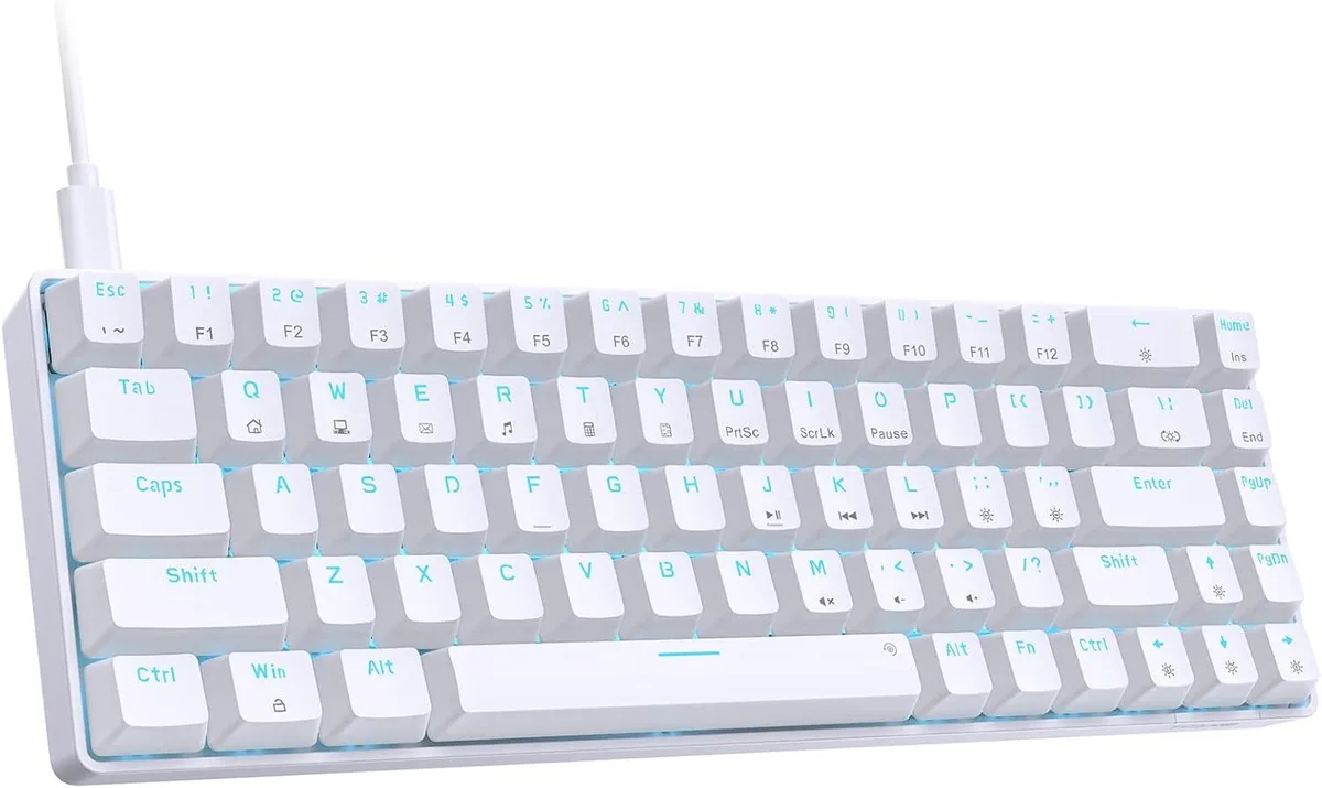 TUKO TUKO T68SE 68-Key 60% Gaming Keyboard Blue Switch White — product photo