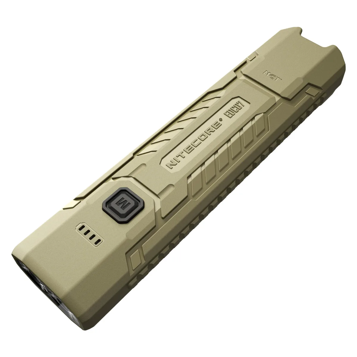 Flat sand-coloured EDC flashlight with dual buttons and USB-C port
