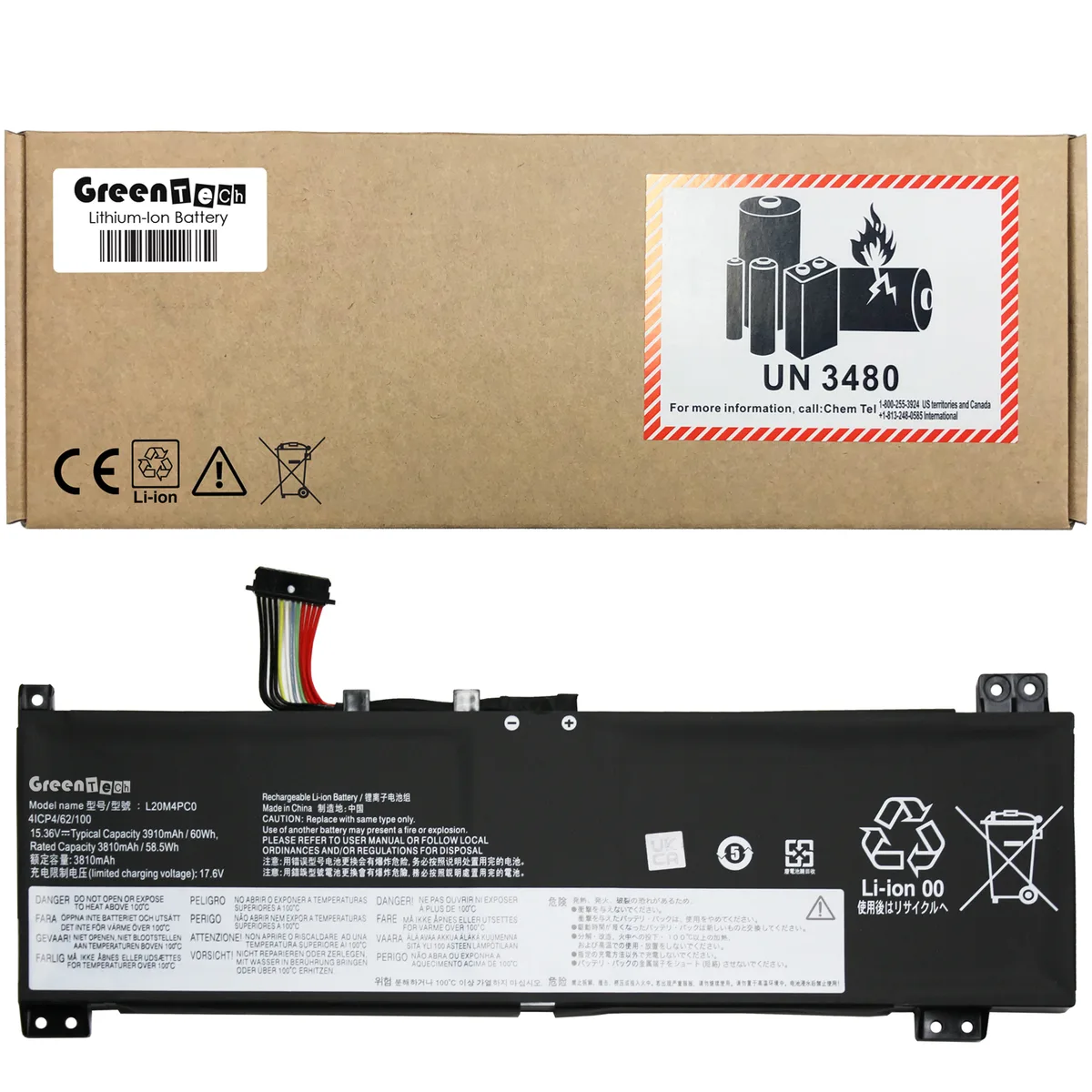 GreenTechLLC GreenTechLLC L20M4PC0 15.36V 60WHR 4-cell laptop battery — product photo