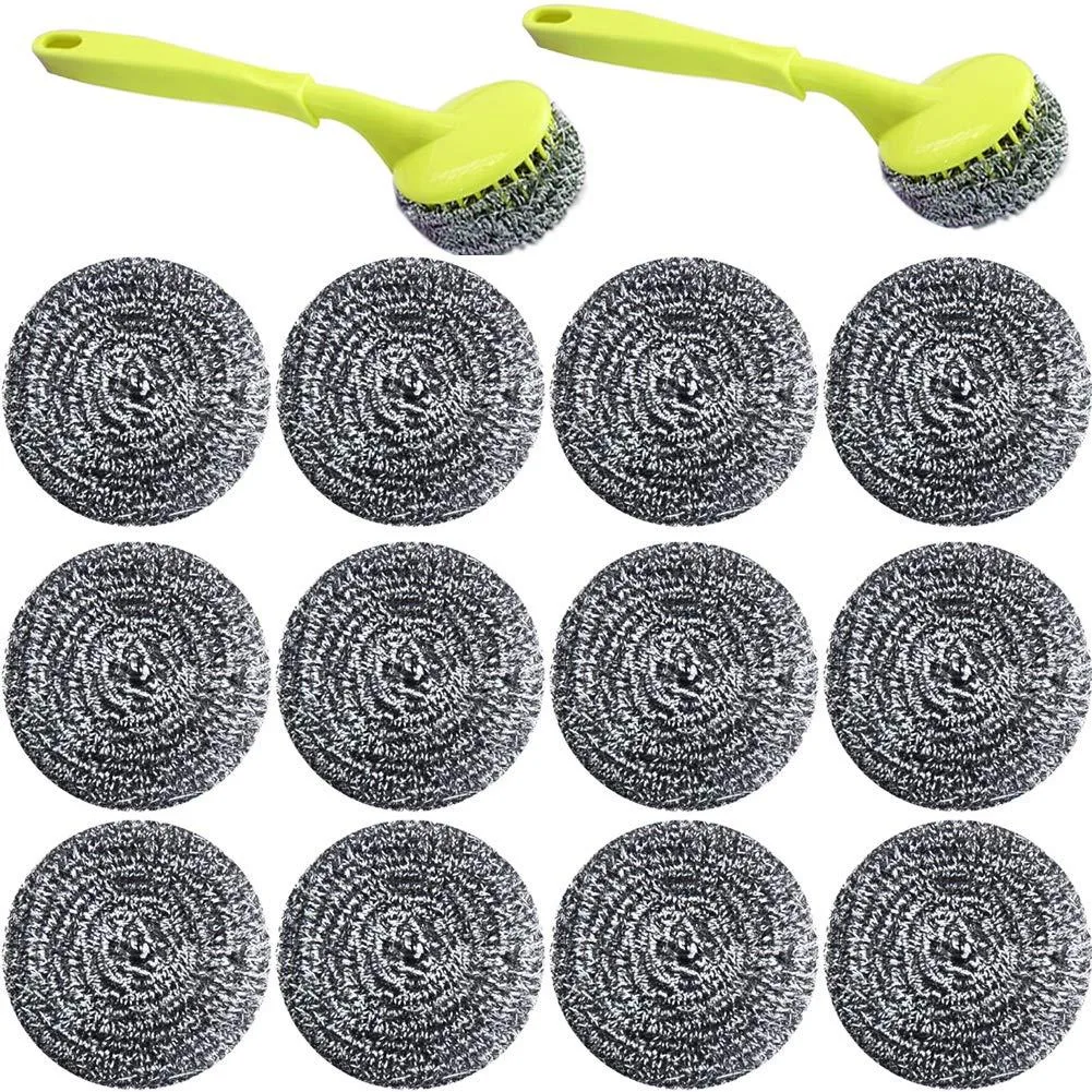 Eighteen stainless steel cleaning balls with two handles in silver finish