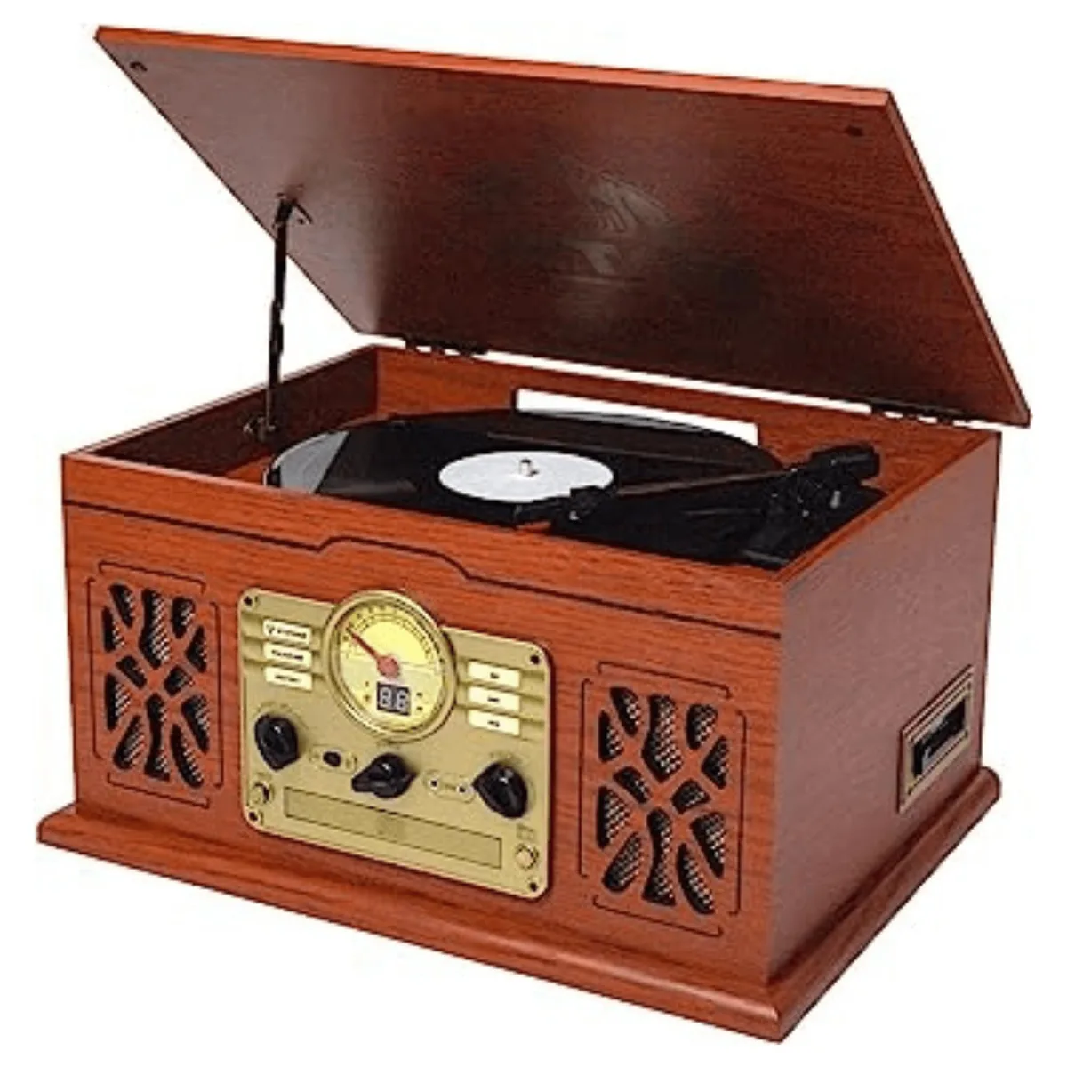 Victor Victor State 7-in-1 Wood Music Center 3-Speed Turntable Dual Bluetooth Mahogany VWRP-3800-MH — product photo