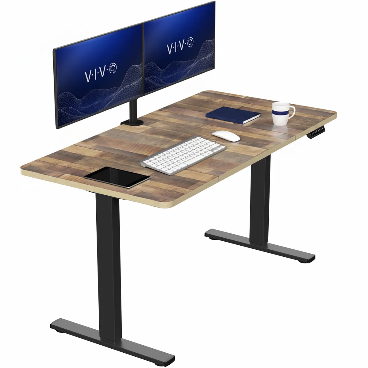 VIVO VIVO Electric 60 x 30 Standing Desk Reclaimed Wood Top Black Frame — product photo