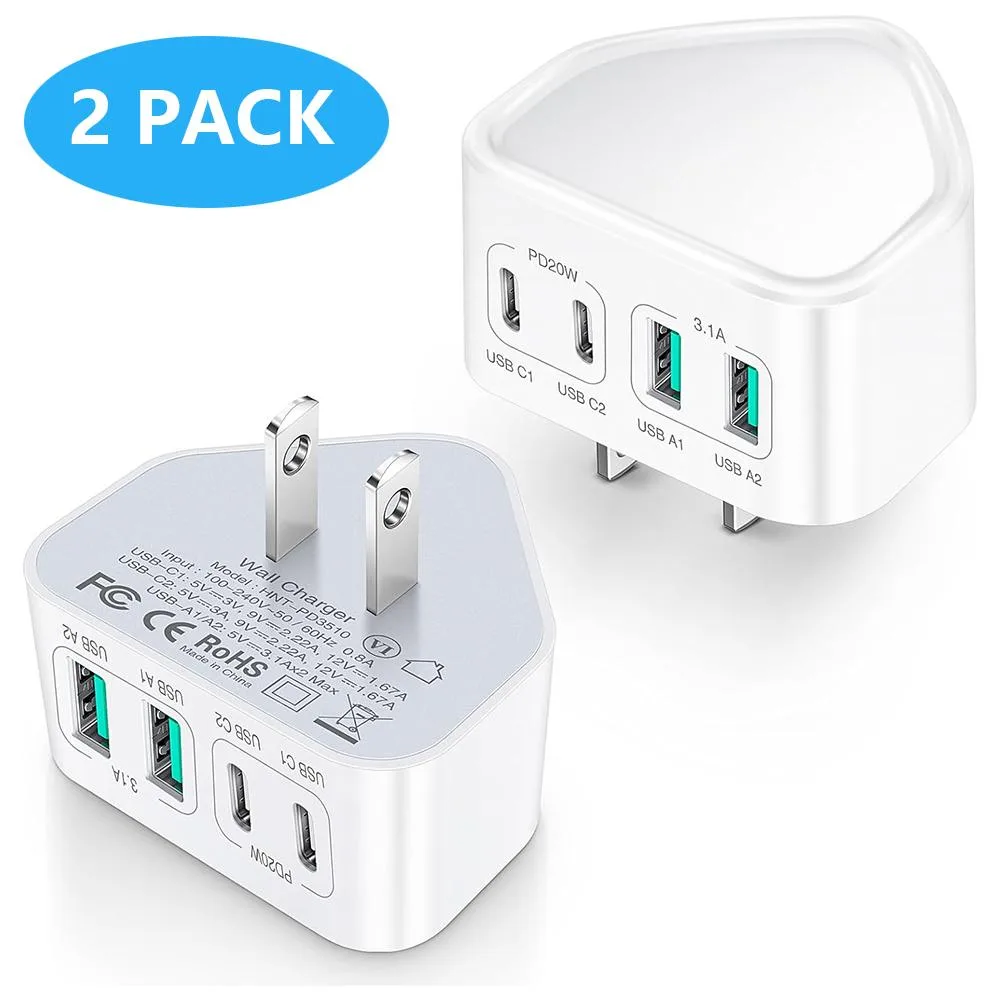 SMA SMA 40W 4-Port Flat USB-C Wall Charger 2-Pack — product photo