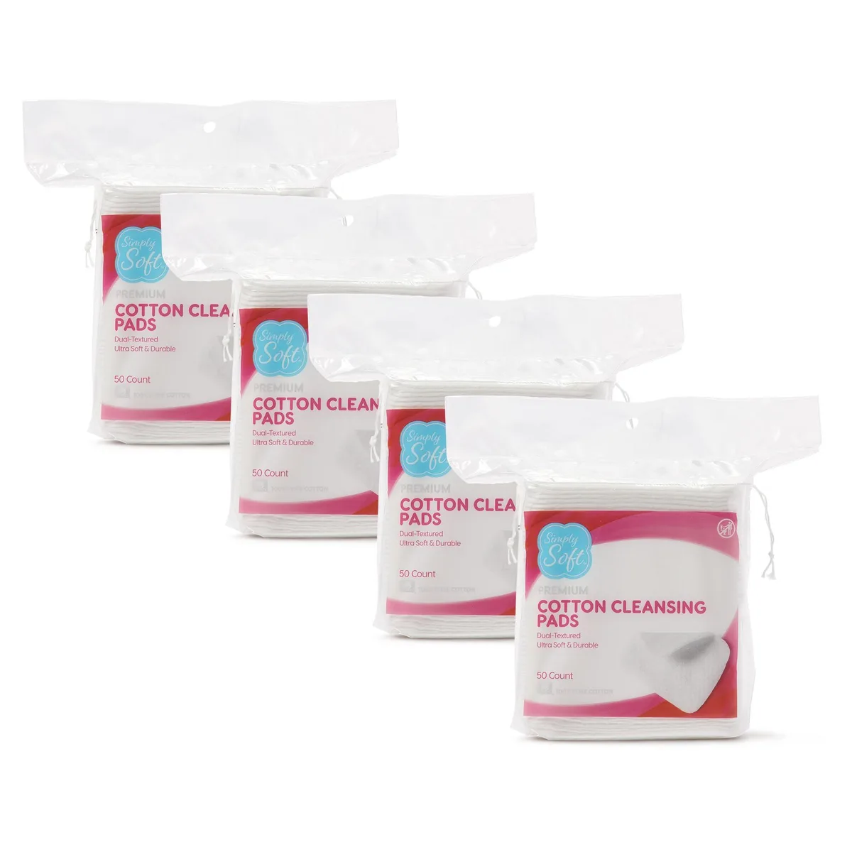 Rectangular white cotton pads in bulk packaging