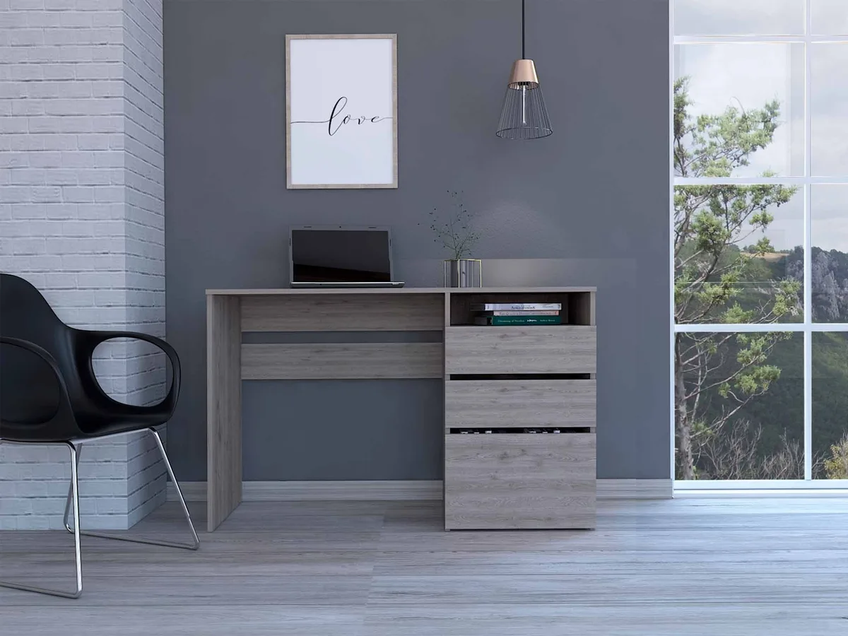 FM FURNITURE FM FURNITURE FM5693ELZ Desk 47.5 W x 16.5 D x 29.5 H 3 Drawers 1 Shelf Light Gray — product photo